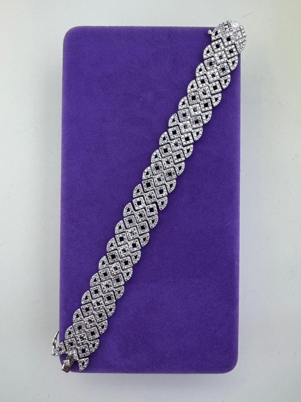 💛 Rhodium Diamond Pave Statement Bracelet | Geometric Formal Bridal Jewelry